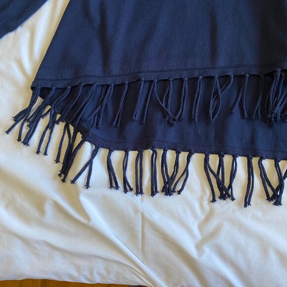 JOSEPH A. Navy Blue Rayon Fringe Hem Open Cardigan High-Low Sweater S - Picture 8 of 15